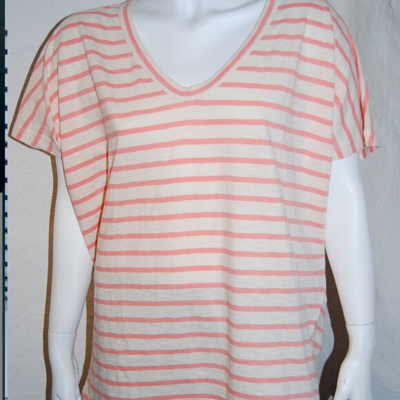 CREAM-CORAL- STRIBET T-SHIRT