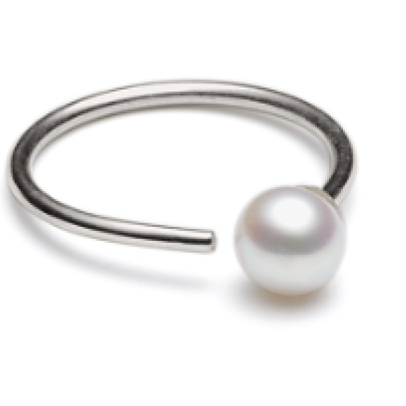 LOUISE KRAGH - ÅBEN RHODINERET RING, PERLE
