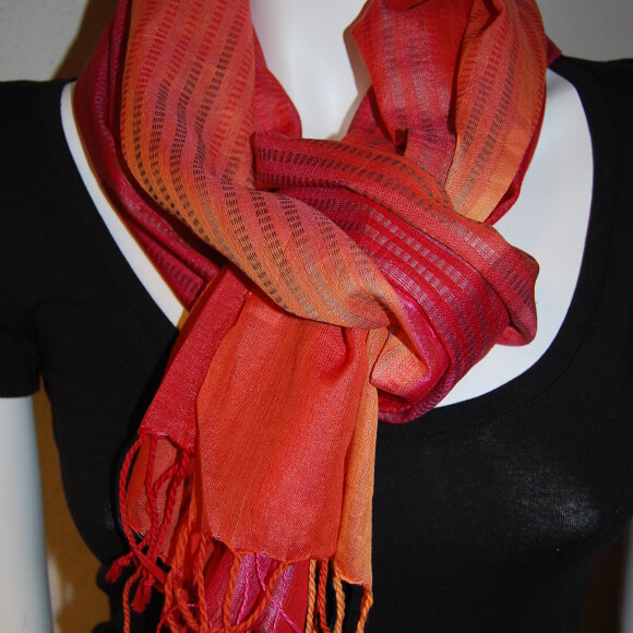 MATHLAU - RØD-ORANGE-PINK SILKETØRKLÆDE