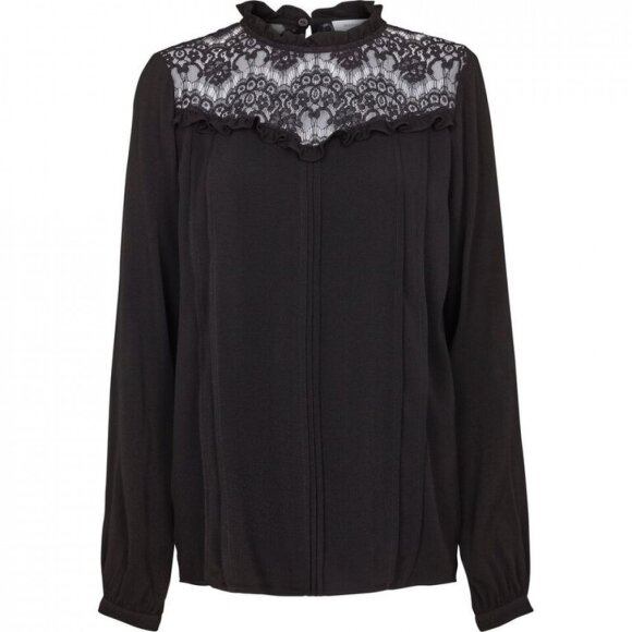 SORT BLUSE M. BLONDE HALS