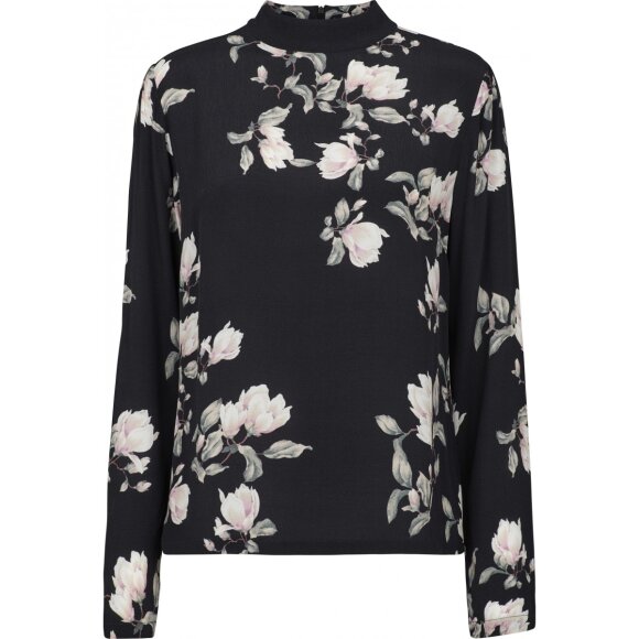 JUST FEMALE - BLOSSOM BLUSE SORT M BLOMSTER