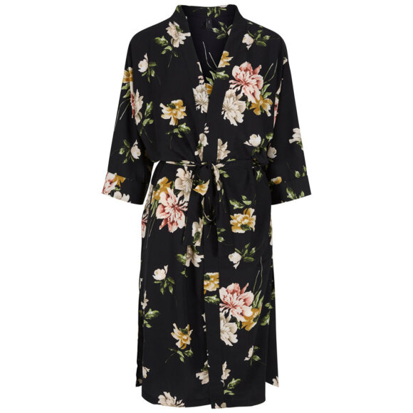 Y.A.S - SORT YASJACO BLOMSTRET KIMONO