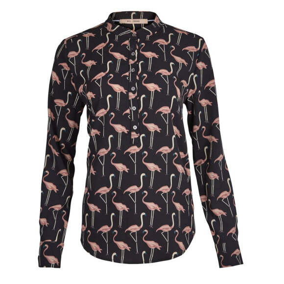 RUE de FEMME - SORT SKJORTE M. FLAMINGO PRINT