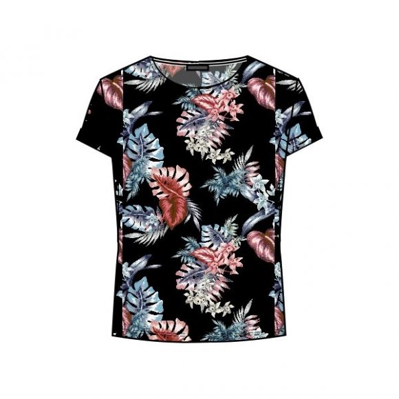 ONE TWO LUXZUZ - SORT T-SHIRT M. BLOMSTERPRINT