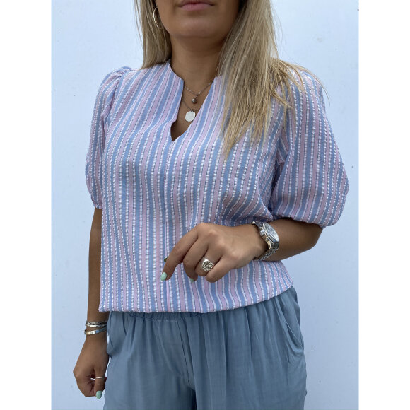 NOELLA - ROSE/BLUE STRIPE WAKKA BLOUSE