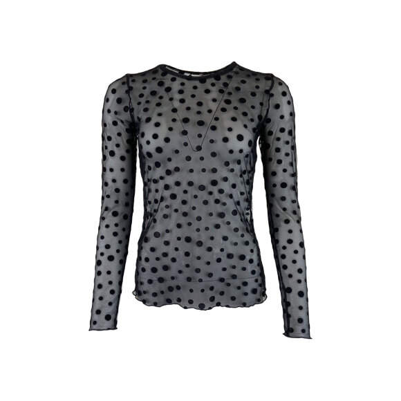 BLACK COLOUR - BLACK DAISIE DOT MESH BLOUSE