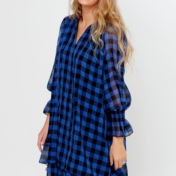 NOELLA - BLACK/BLUE CHECKS CASSY DRESS