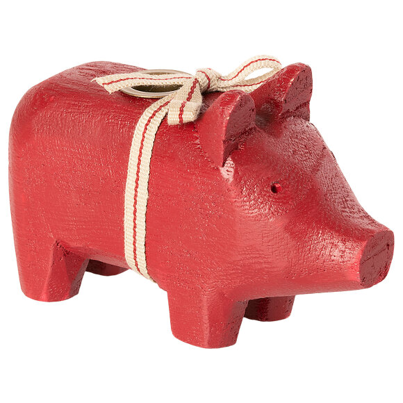 MAILEG - RED WOODEN PIG, SMALL