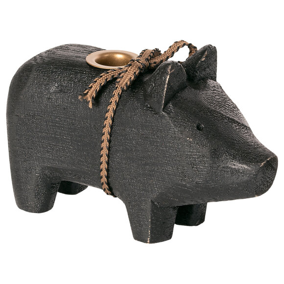 MAILEG - BLACK WOODEN PIG, SMALL