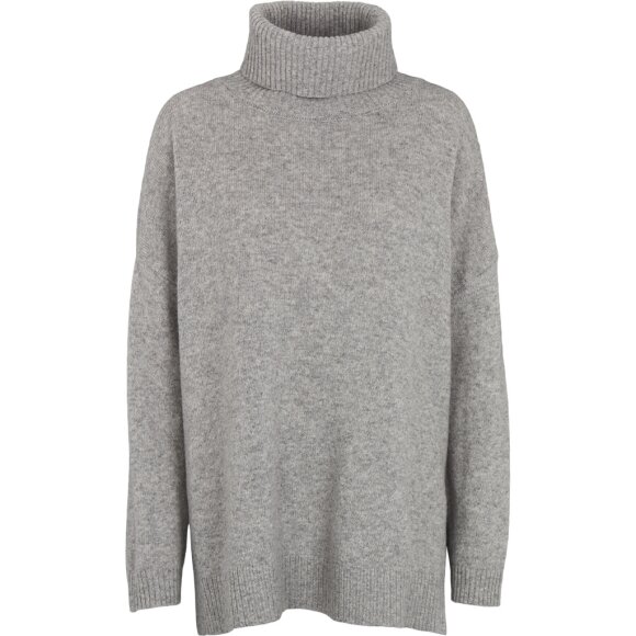 BASIC APPAREL - LIGHT GREY MEL LINE T-NECK