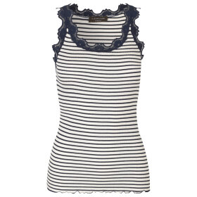 ROSEMUNDE CPH - IVORY NAVY STRIPE SILK TOP W/L