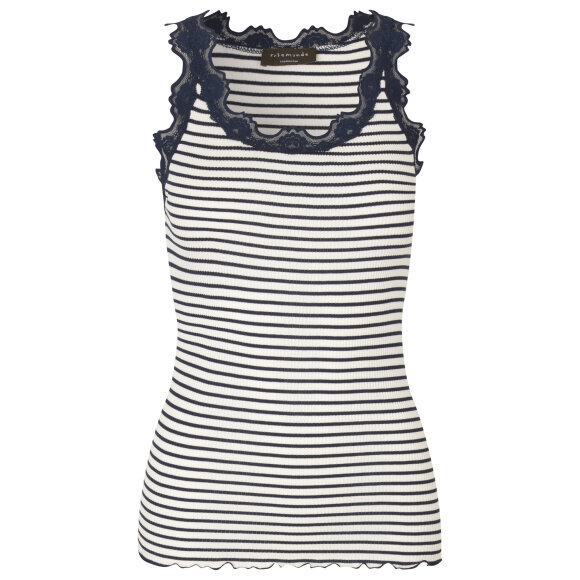 ROSEMUNDE CPH - IVORY NAVY STRIPE SILK TOP W/L