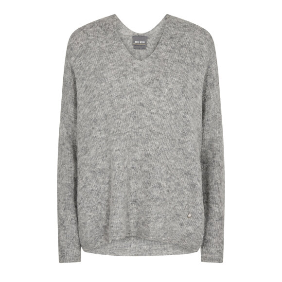 MOS MOSH - GREY MELANGE THORA V-NECK KNIT