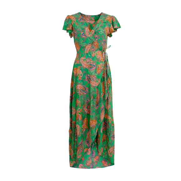 BLACK COLOUR - GREEN LIBERTY BCLUNA FLARED WRAP DRESS