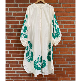 SISSEL EDELBO - OFFWHITE/GREEN RIKKE ORG. DRES