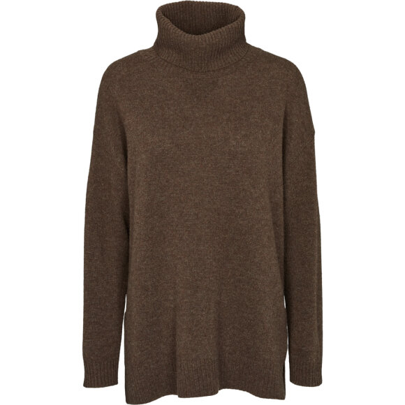 BASIC APPAREL - BROWN MEL LINE T-NECK