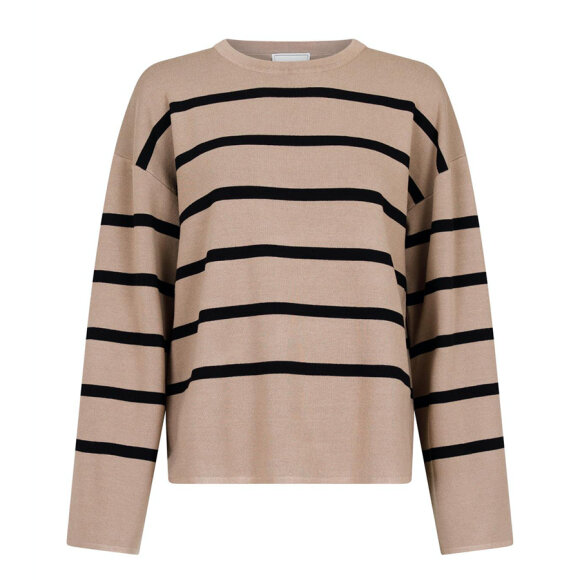NEO NOIR - KHAKI SHANA STRIPE KNIT BLOUSE