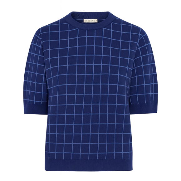 GROBUND - BLUE ALVA KNIT GRID TEE GROBUND - BLUE ALVA KNIT GRID TEE