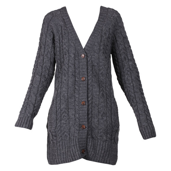 JUST FEMALE - LANG GRÅ STRIK CARDIGAN