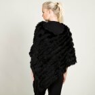 FREEQUENT - SORT PONCHO I STRIK OG  KANIN